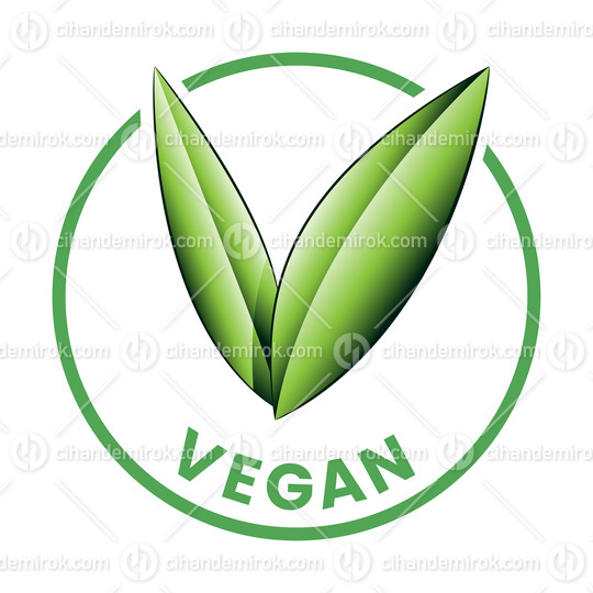 Vegan Round Icon with Shaded Green Leaves - Icon 7