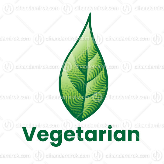 Vegetarian Engraved Icon with Green Leaf