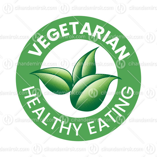 Vegetarian Plant Based Engraved Round Icon of Green Leaves