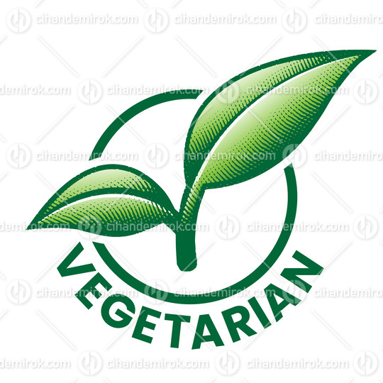 Vegetarian Round Icon with 2 Engraved Green Leaves - Icon 8