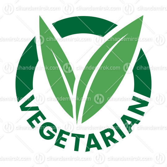Vegetarian Round Icon with Green Leaves and Dark Green Text - Icon 6