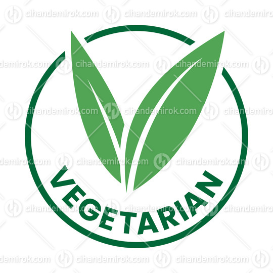 Vegetarian Round Icon with Green Leaves and Dark Green Text - Icon 7