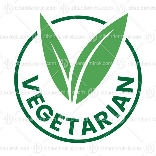 Vegetarian Round Icon with Green Leaves and Dark Green Text - Icon 9