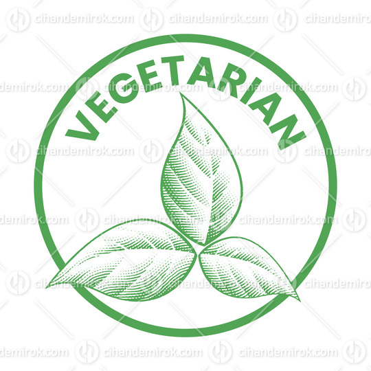 Vegetarian Round Icon with Shaded Engraved Green Leaves - Icon 9