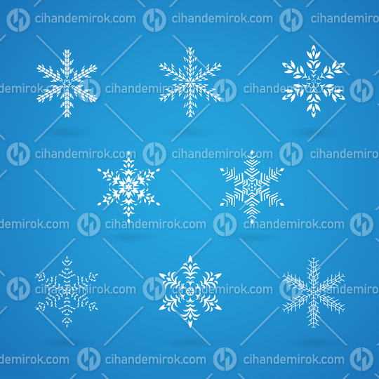 White Abstract Icons of Snowflake Crystals