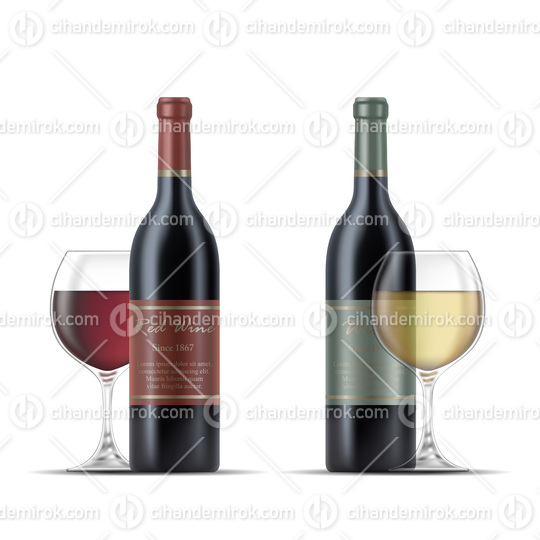 White and Red Wine Glasses and Wine Bottles