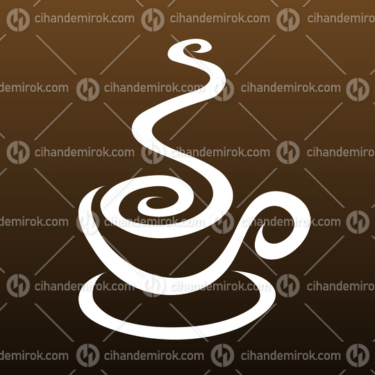 White Coffee Icon with Swirly Smoke on a Brown Background