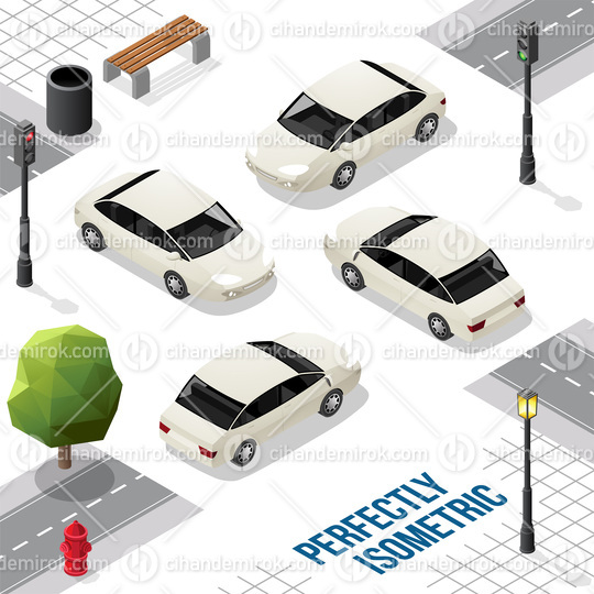 White Isometric Car from Front Back Right and Left