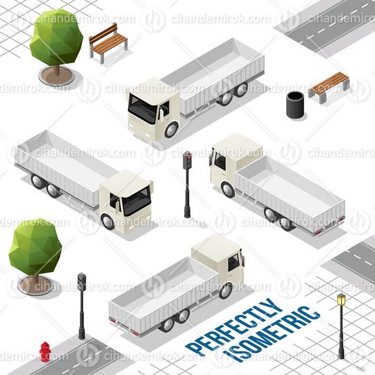 White Isometric Truck from the Front Back Right and Left Views