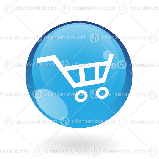White Shopping Cart Icon in a Blue Sphere