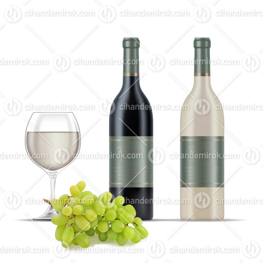 White Wine Bottles and Green Grapes