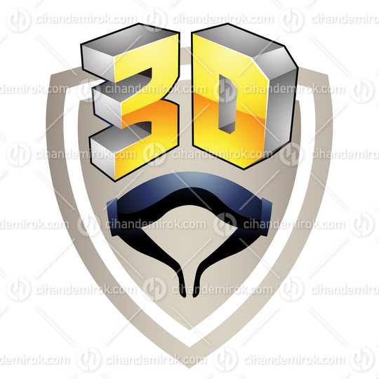 Yellow 3d Viewing Glossy Tech Symbol with a Shield Shape and Glasses
