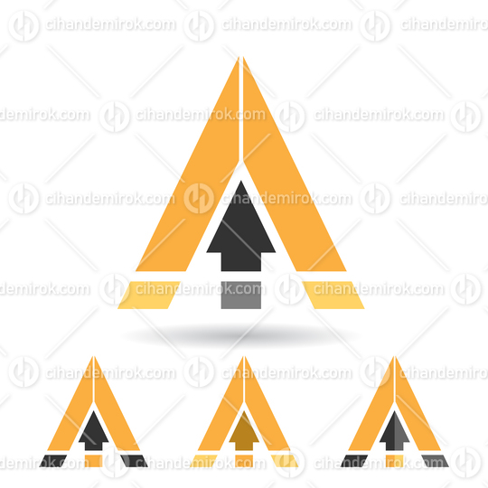 Yellow and Black Triangular Letter A Icon with an Upwards Arrow