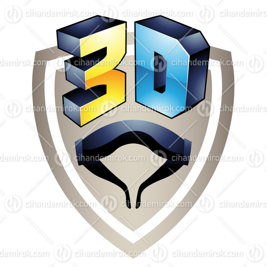 Yellow and Blue 3d Viewing Glossy Tech Symbol with a Shield Shape