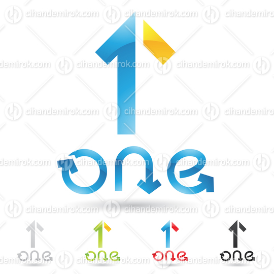 Yellow and Blue Abstract Logo Icon of Number 1 with an Arrow