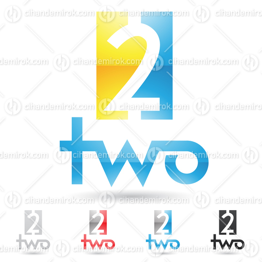 Yellow and Blue Abstract Logo Icon of Number 2 with Negative Space