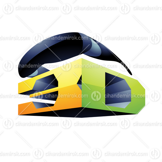Yellow and Green 3d Viewing Tech Symbol in Perspective with Black Glasses