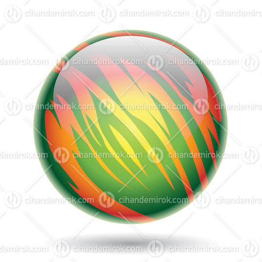 Yellow and Green Glossy Planet Like Sphere with Stripes