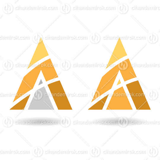 Yellow and Grey Icons for Letter A with Striped Abstract Triangles