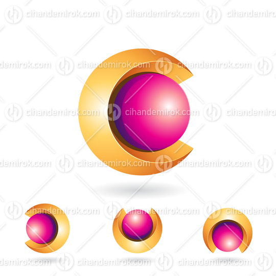 Yellow and Magenta Spherical 3d Bold Two Piece Letter C Icon