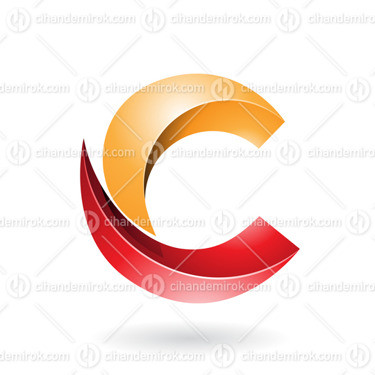 Yellow and Red Shiny Melon Slice Shaped Letter C Icon