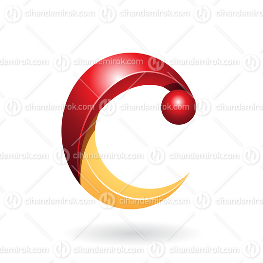 Yellow and Red Shiny Two Piece Letter C with Pom Pom Shaped Tip