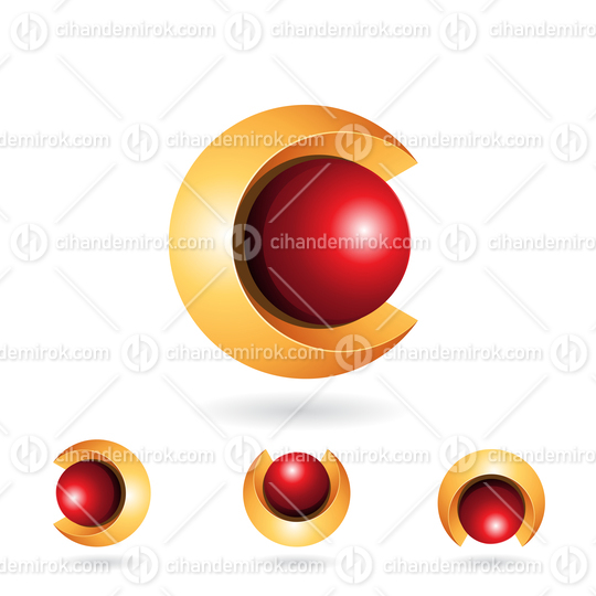 Yellow and Red Spherical 3d Bold Two Piece Letter C Icon