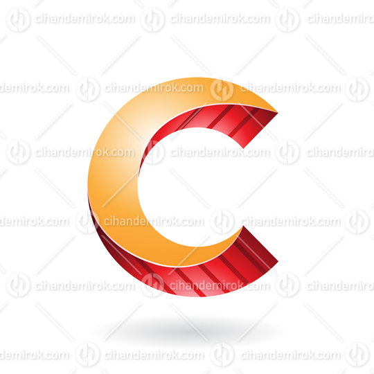 Yellow and Red Striped Twisted 3d Icon for Letter C
