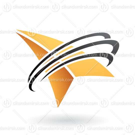 Yellow Arrow Shape with Black Rings Reminiscent of Paper Airplane 