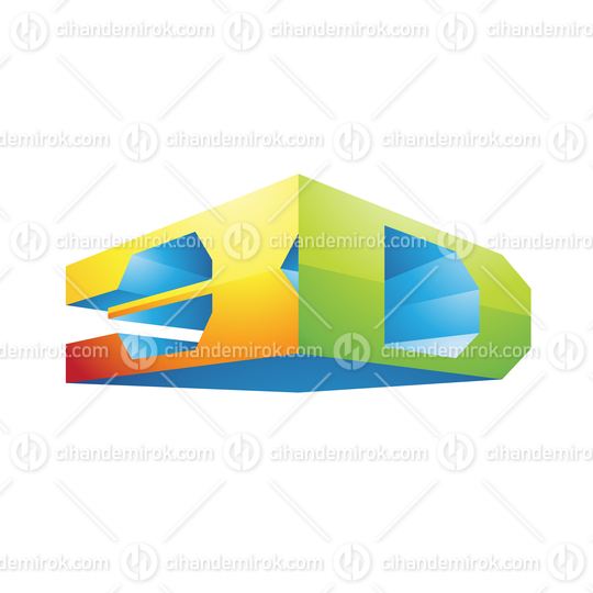 Yellow Blue and Green 3d Viewing Tech Symbol in Perspective