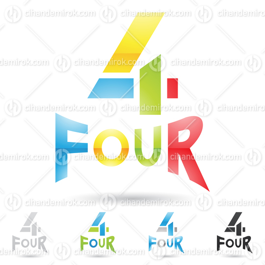 Yellow Blue Green and Red Abstract Logo Icon of Number 4 with Rectangular Shapes