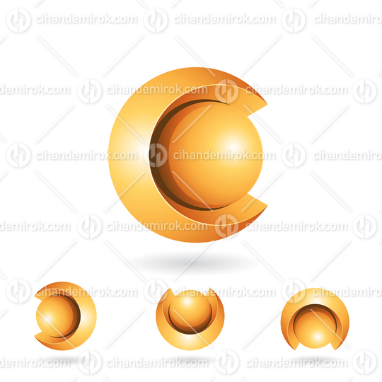 Yellow Spherical 3d Bold Two Piece Letter C Icon